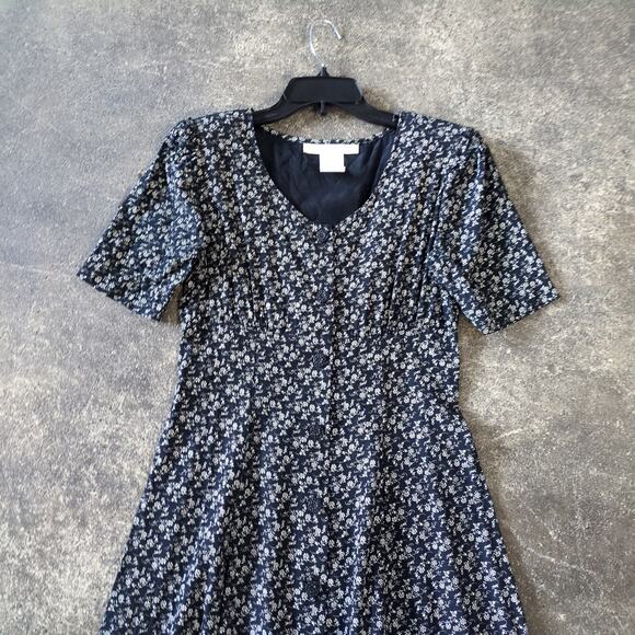 Vintage Elyees Button Up Maxi Dress Womens 6 Black Floral Elegant Summer - Picture 2 of 6